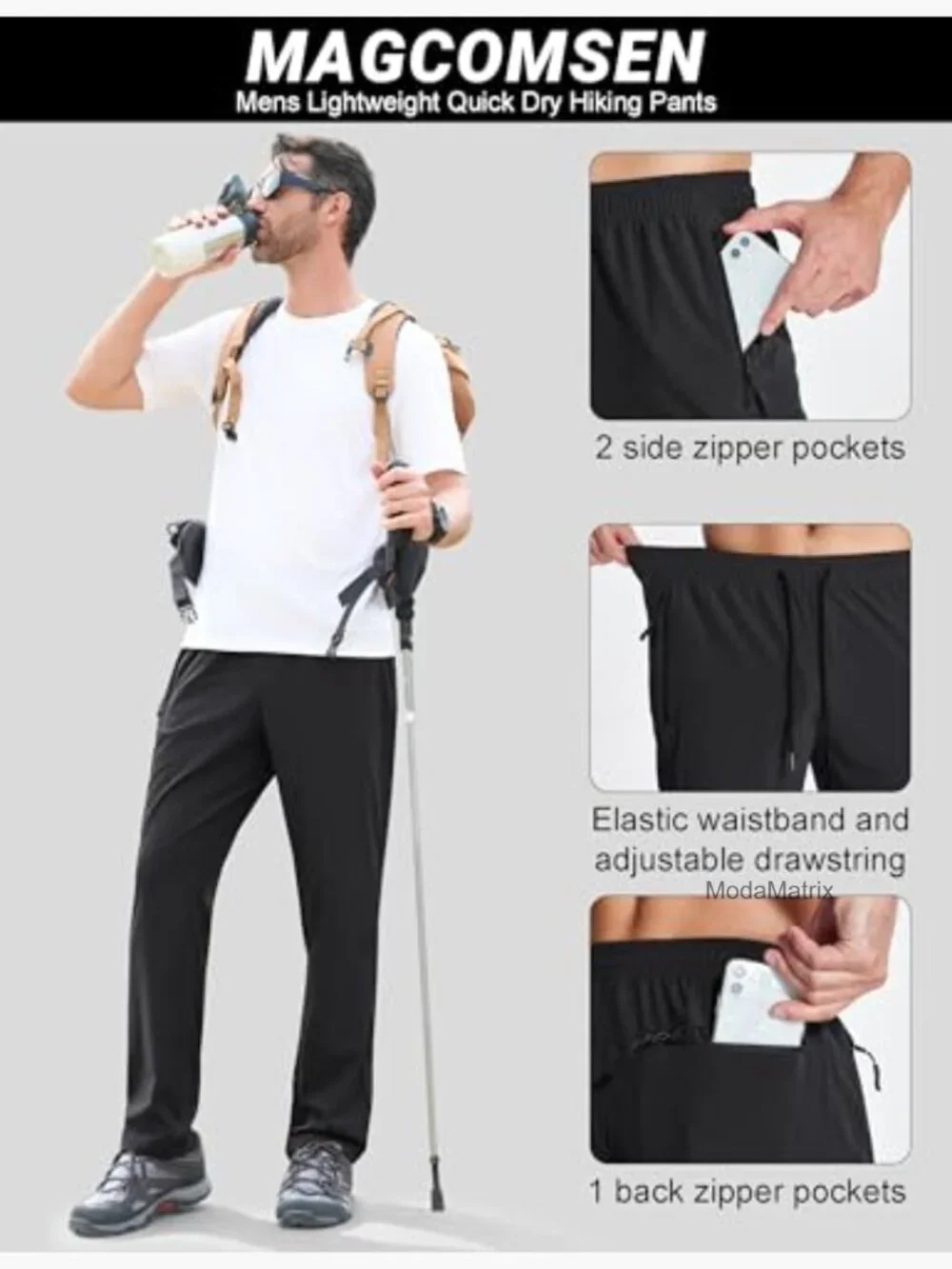 Mens Hiking Pants Lightweight Quick Dry Jogger with Zipper Pockets